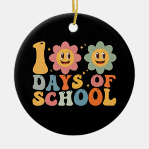 Ornamento De Cerâmica Professor Crianças Retro Groovy 100 Dias de Escola