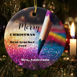 Ornamento De Cerâmica Professor de Lápis Festivo Moderno Obrigado Natal