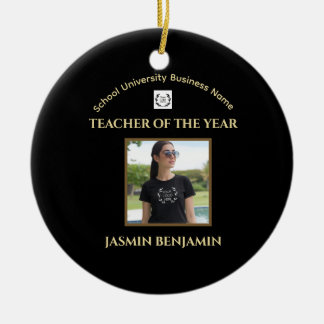 Ornamento De Cerâmica professor do ano Foto Logo Dourado Negócios
