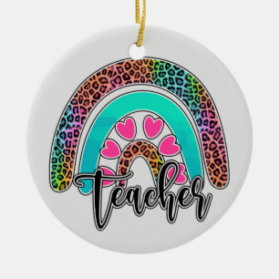 Ornamento De Cerâmica Professor Rainbow - Impressão Colorida Leopardo