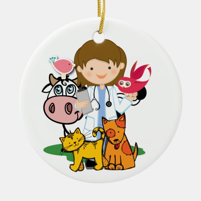Ornamento De Cerâmica Profissões - Veterinária - SRF (Frente)