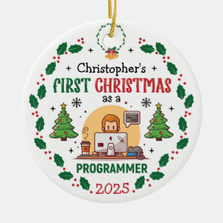 Ornamento De Cerâmica Programador de computador Primeiro Natal Personali