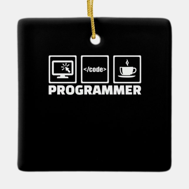 Ornamento De Cerâmica Programador Escreve Código E Bebe Café (Frente)