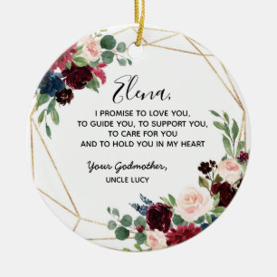 Ornamento De Cerâmica Promessa Floral de Goddad do Marinho Geométrico