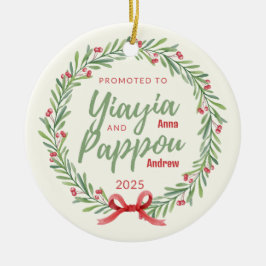 Ornamento De Cerâmica Promovido a Yiayia & Pappou Personalizado Ornament