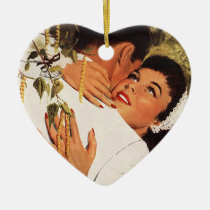 Ornamento De Cerâmica Proposta de casamento retrô, amor e romance