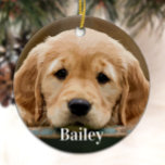 Ornamento De Cerâmica Proteção personalizada do cão fotográfico do Pet<br><div class="desc">Celebre seu melhor amigo com um memorial personalizado de fotos ou guarde. Personalize com sua própria foto e nome. Personalize com fotos favoritas de cães ou gatos e o nome. O pedido é de dois lados, a mesma foto de cada lado. Personalize o nome na frente e ano atrás. COPYRIGHT...</div>