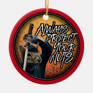 Ornamento De Cerâmica Proteja sempre seus Loucos - esquilo ninja engraça