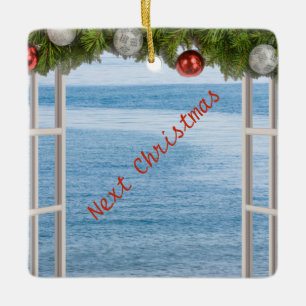 Ornamento De Cerâmica Próximo Oceano de Natal - Visualização através
