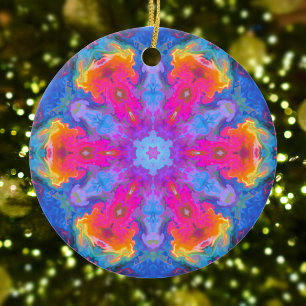 Ornamento De Cerâmica Psicodélica Flor Hipoteca Rosa Amarelo e Azul