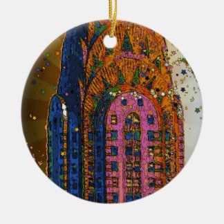 Ornamento De Cerâmica Psicodélico NYC: Vista aproximada do topo do Chrys
