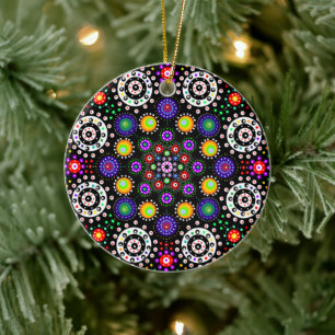 Ornamento De Cerâmica Psicodélico Personalizado Dot Mandala Natal