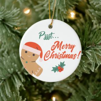 Ornamento De Cerâmica Pssst... Feliz Natal Gingerbird Man