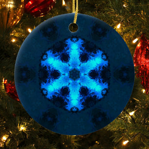 Ornamento De Cerâmica Psychedelic Hippie Snowflake Blue