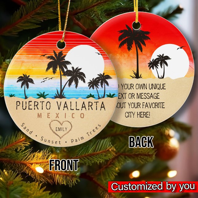 Ornamento De Cerâmica Puerto Vallarta Mexico Retro Sunset Souvenirs 60s (Criador carregado)