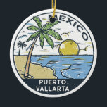 Ornamento De Cerâmica Puerto Vallarta Mexico Vintage<br><div class="desc">Design de arte vetorial de Puerto Vallarta. É uma cidade mexicana de resort na praia,  situada no Oceano Pacífico,  Bahía de Banderas,  no estado mexicano de Jalisco.</div>