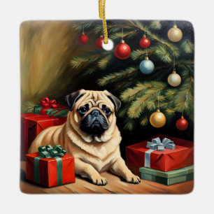 Ornamento De Cerâmica Pug celebra o Natal