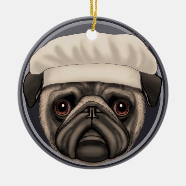 Ornamento De Cerâmica Pug Chef (Frente)