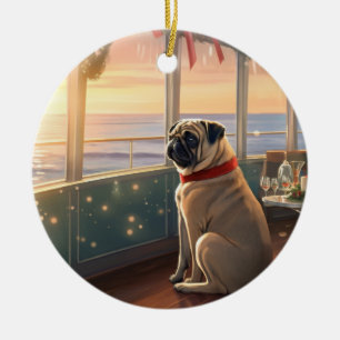 Ornamento De Cerâmica Pug Christmas Cruise: Delito de Férias Pawsome