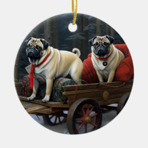 Ornamento De Cerâmica Pug Christmas Fesason Season