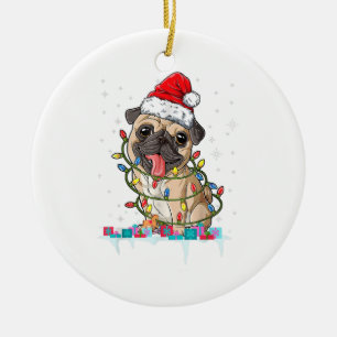 Ornamento De Cerâmica Pug Christmas Tree Lights Papais noeis Dog Xmas Gi