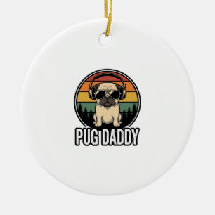Ornamento De Cerâmica Pug Daddy Vintage Sunset Design de Camiseta de Cac