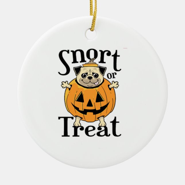 Ornamento De Cerâmica Pug de Halloween (Frente)