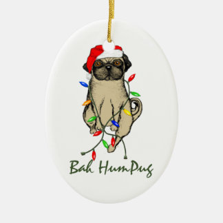 Ornamento De Cerâmica Pug Dog Bah Humpug Feliz Natal