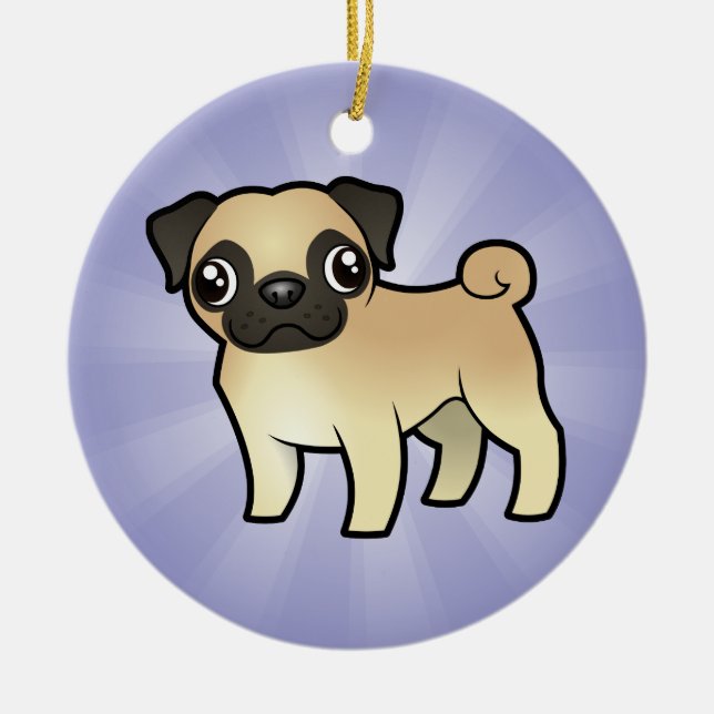 Ornamento De Cerâmica Pug dos desenhos animados (adicione sua própria (Frente)