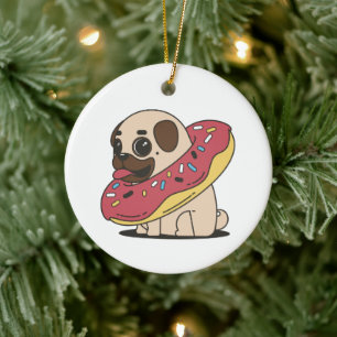 Ornamento De Cerâmica Pug em Donut