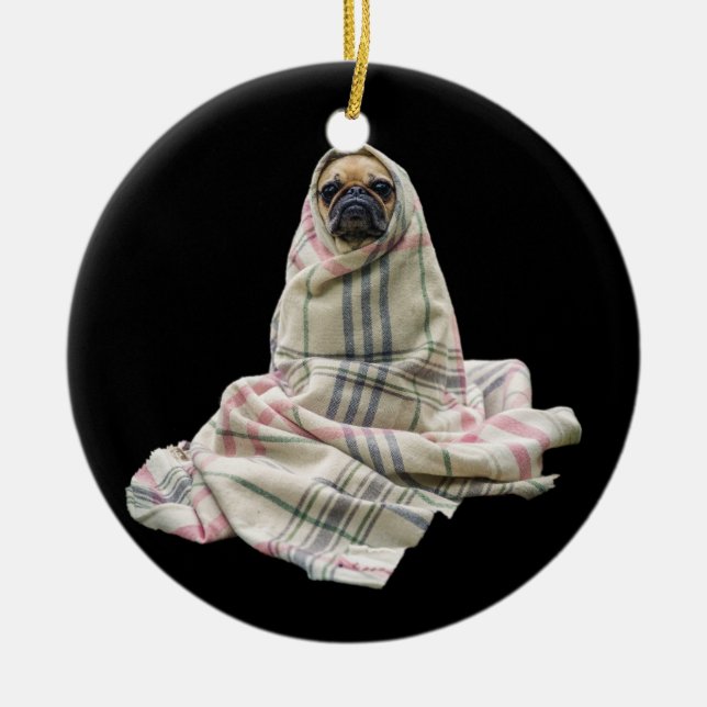 Ornamento De Cerâmica Pug em uma cobertura (Frente)