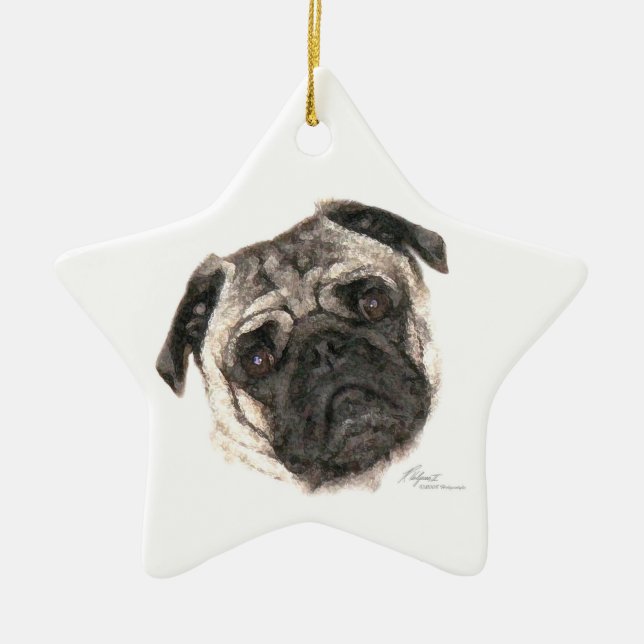 Ornamento De Cerâmica Pug Face Star Ornament (Frente)