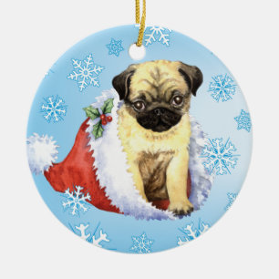 Ornamento De Cerâmica Pug feliz de Howlidays