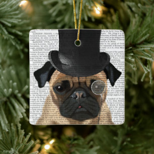 Ornamento De Cerâmica Pug, Formal Hound e Chapéu