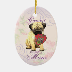 Ornamento De Cerâmica Pug Heart Mãe Cerâmica Ornament