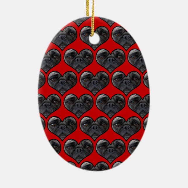 Ornamento De Cerâmica Pug Hearts (Verso)