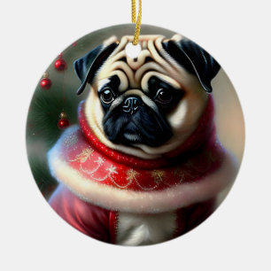 Ornamento De Cerâmica Pug Natal