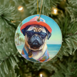 Ornamento De Cerâmica Pug on Beach, presente de verão para o amante do c<br><div class="desc">Procurando o presente de verão perfeito para um amante de cachorro? Não olhe mais do que esse cachorro maravilhoso na cena da praia design! Esta design de captura de olhos captura o espírito lúdico desta raça amada enquanto ela se espalha na areia e toma sol e surf. Com suas cores...</div>