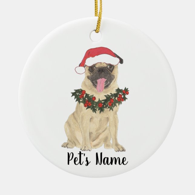 Ornamento De Cerâmica Pug Personalizado (Frente)
