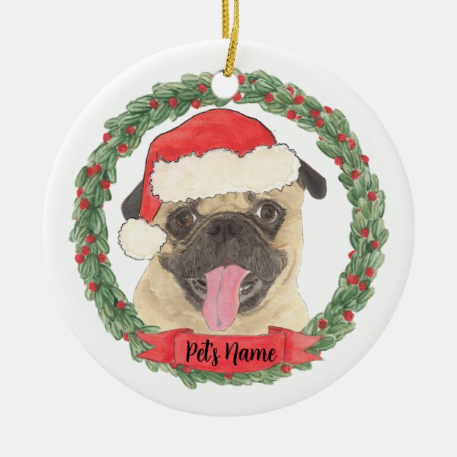 Ornamento De Cerâmica Pug Personalizado (Frente)