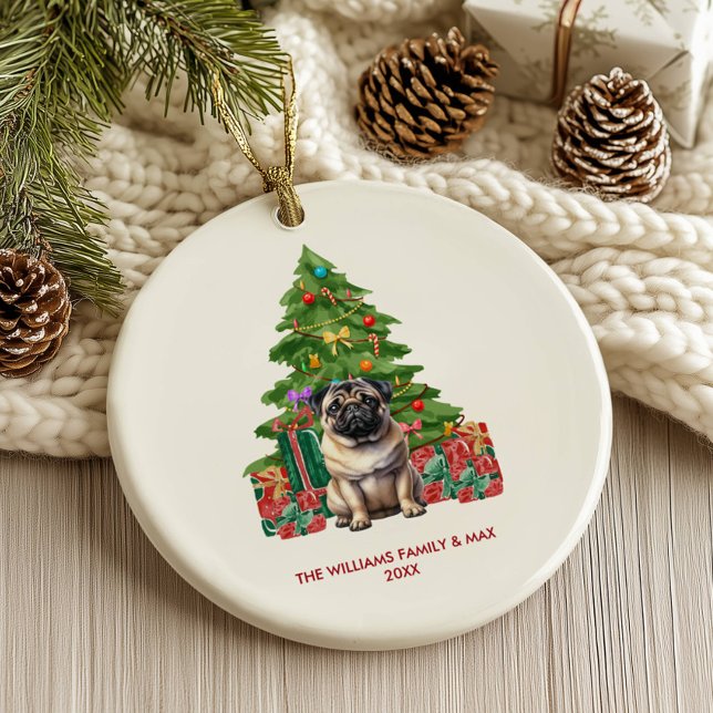 Ornamento De Cerâmica Pug Personalizado Natal (Criador carregado)