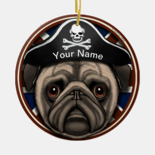 Ornamento De Cerâmica Pug Pirata