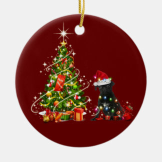 Ornamento De Cerâmica Pug Preto com Vaso de Chapéu