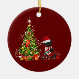 Ornamento De Cerâmica Pug Preto com Vaso de Chapéu