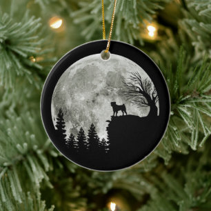 Ornamento De Cerâmica Pug Stand On Mountain Spooky Halloween Moon