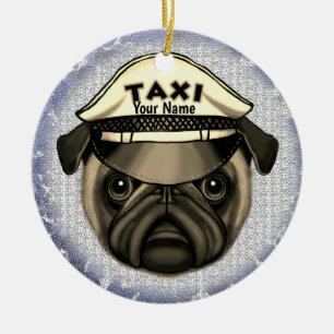 Ornamento De Cerâmica Pug Taxi
