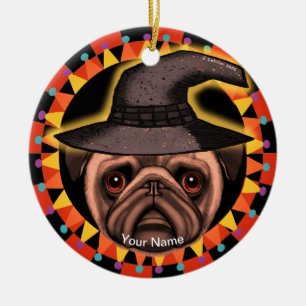 Ornamento De Cerâmica Pug Witch