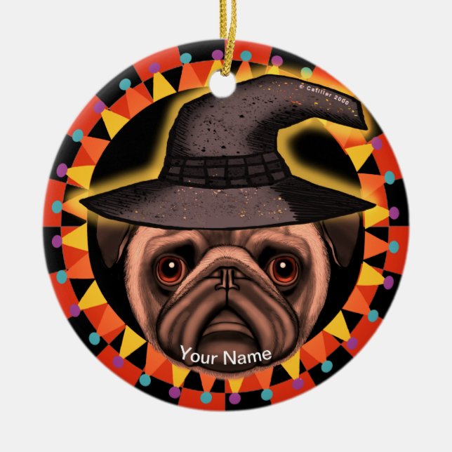 Ornamento De Cerâmica Pug Witch (Frente)