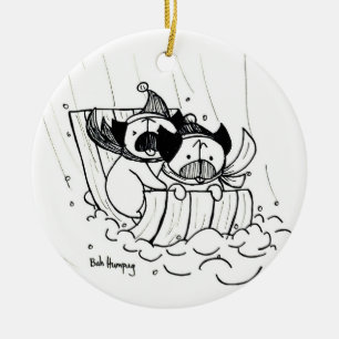 Ornamento De Cerâmica Pugs Sledding