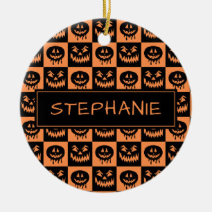 Ornamento De Cerâmica Pumpkin Face Ghost Spooky Patterno de Halloween Pe